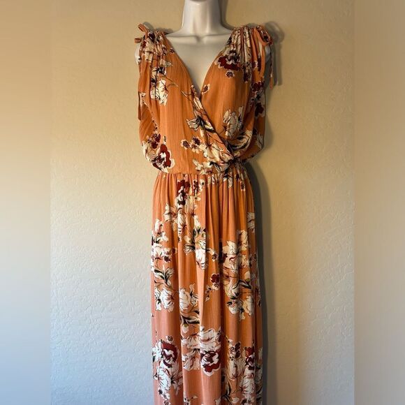 Anama Surplice Floral Print Maxi Dress M NWT Coral - Picture 7 of 11